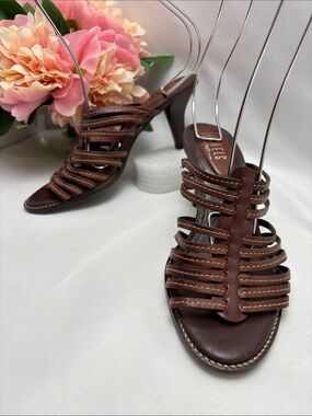 Nickels Women 6 Brown‎ Multi-Strap Heeled Sandals #403
